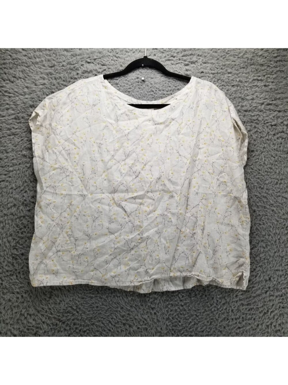 Cynthia Rowley Top Womens Large White & Yellow Floral Linen Lagenlook Blouse